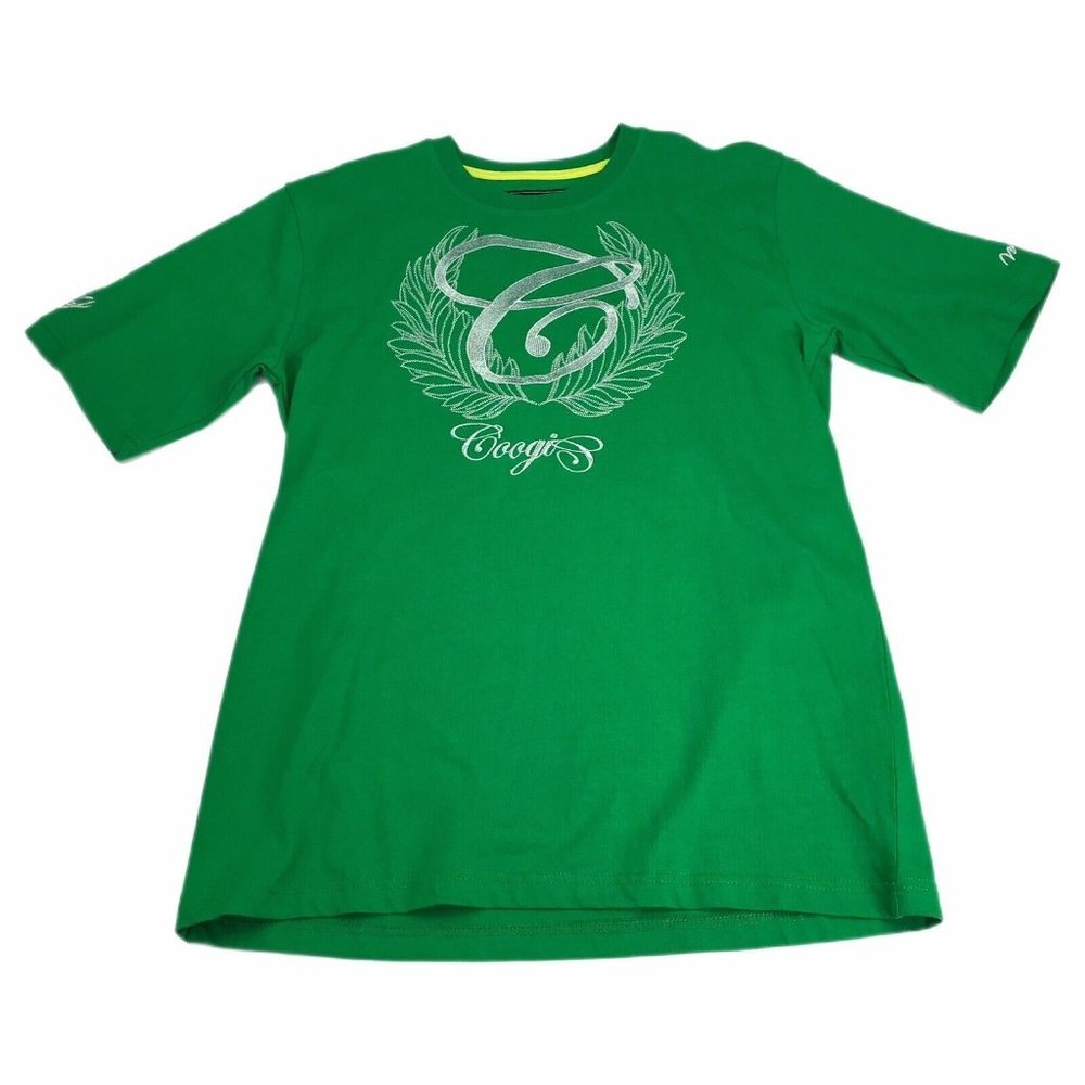 Coogi Boys Size 14/16 Shirt Green Silver Metallic Embroidered Print